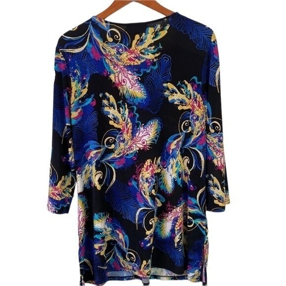 Style & Co Beaded Tunic Top Multicolored Leaves Print 3/4 Sleeve V-Neck Stretchy - Picture 8 of 16